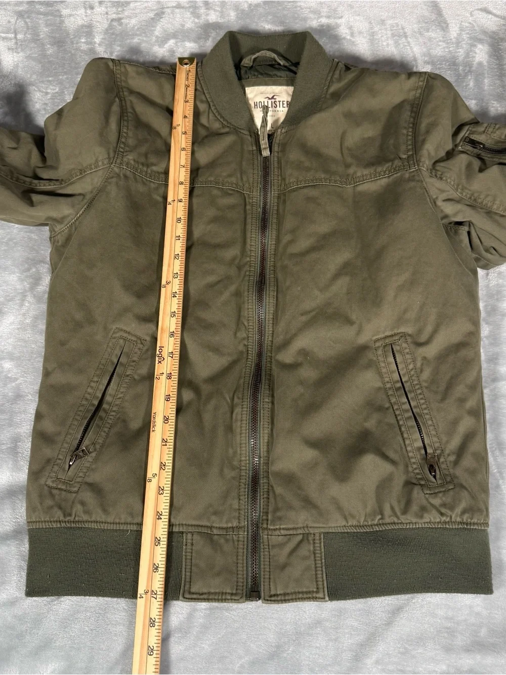 Hollister Military Bomber Jacket Mens L Canvas Full Zip Olive Green